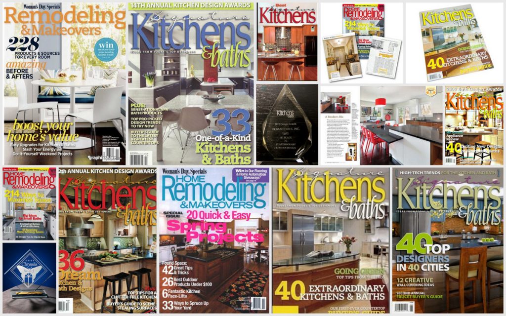 Urban Homes featured in national kitchen and home design magazines, showcasing award-winning luxury kitchen projects.
